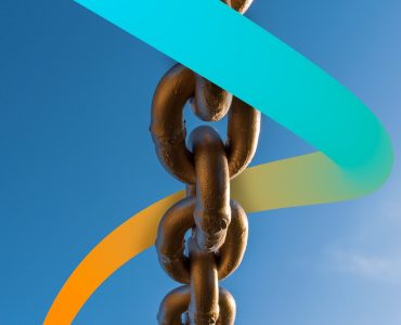 a metal chain with a blue sky in the background