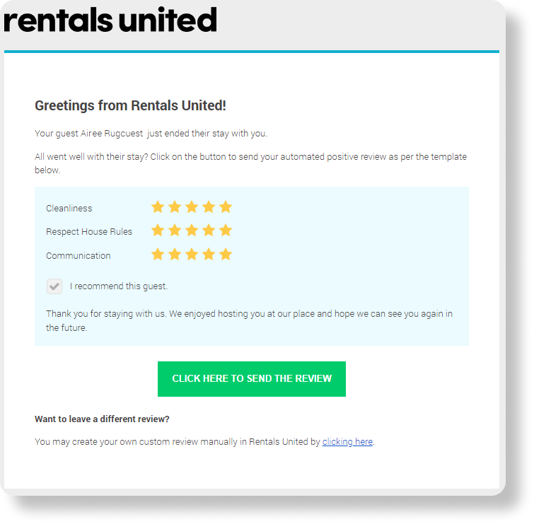Alt= Example of a semi automated 5* Airbnb reviews for hosts to send to guests