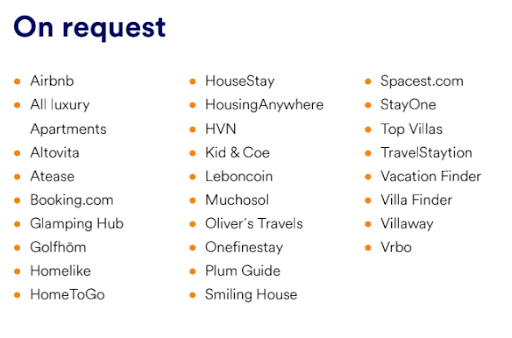 image of a list of all the listing channels that offer request to book bookings